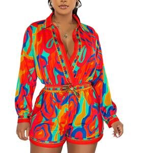 IyMoo Sexy Long Sleeve Shorts Jumpsuit High Waist One Piece Club Romper Medium 8